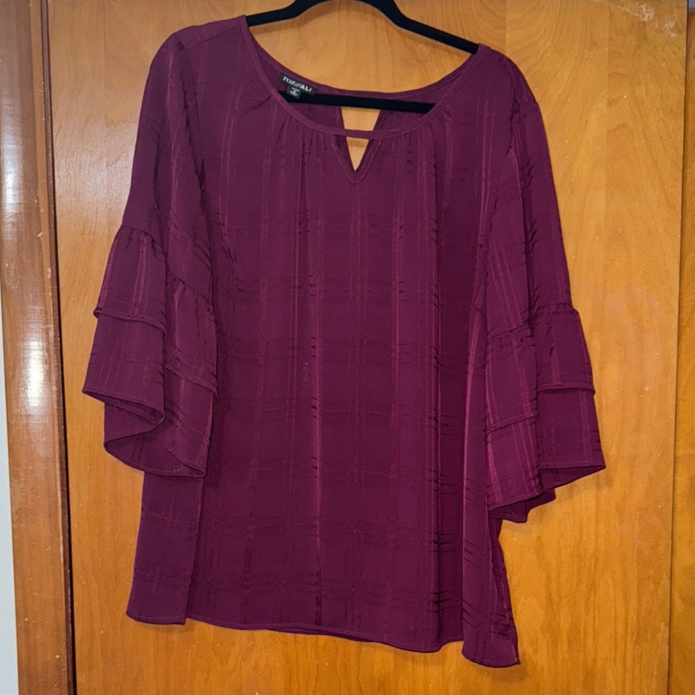 Roz & Ali Plum Ruffle Sleeve Blouse